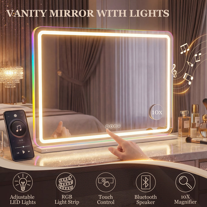 Vanity Mirror with Lights, Dimmable Makeup Mirror with Adjustable Colo