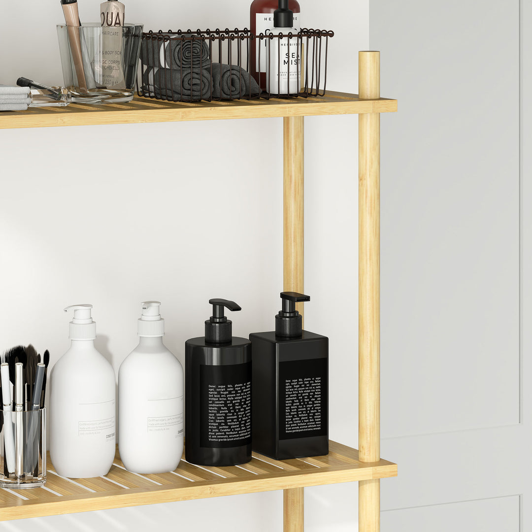 Bamboo Over Toilet Storage Unit with 3 Slatted Shelves, 3-Tier Freestanding Bathroom Shelf, Bathroom Space Saver, Natural Wood Finish
