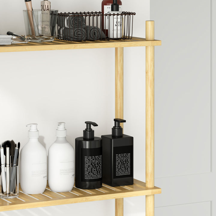 Bamboo Over Toilet Storage Unit with 3 Slatted Shelves, 3-Tier Freestanding Bathroom Shelf, Bathroom Space Saver, Natural Wood Finish