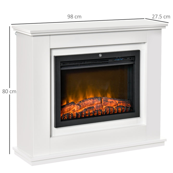 Electric Fireplace Suite with Remote Control, 1kW/2kW Freestanding Fireplace Heater with LED Flame Effect, Overheat Protection, 7-day Programmable Timer