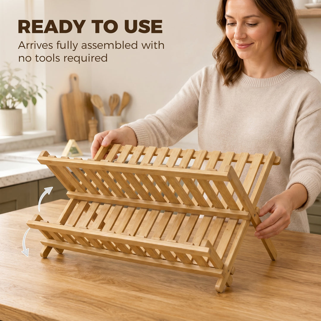 Kitchen Storage Unit, 2-Tier Foldable Kitchen Storage Rack with Slatte