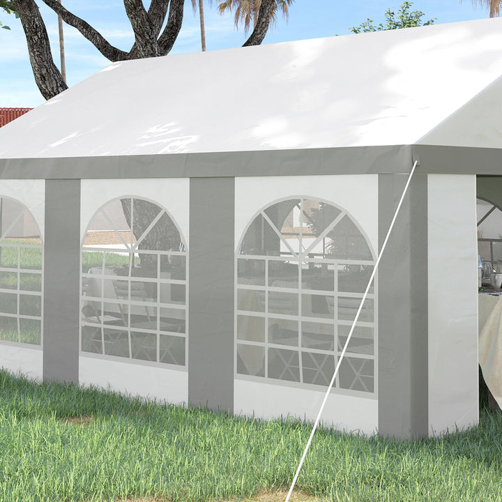 6 x 4m Galvanised Party Tent, Marquee Gazebo with Sides, Six Windows and Double Doors, for Parties, Wedding and Events