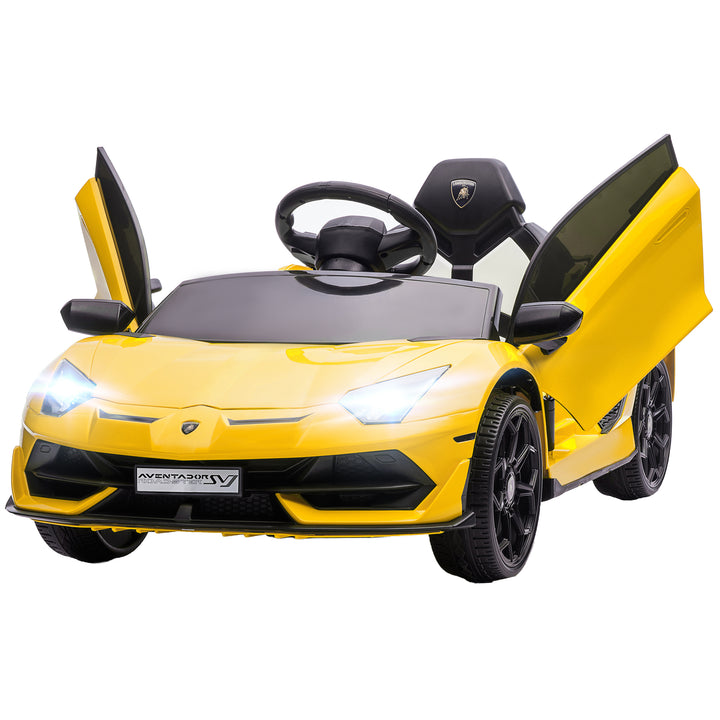 HOMCOM Lamborghini Licensed 12V Kids Electric Car w/ Butterfly Doors, Easy Transport Remote, Music, Horn, Suspension - Yellow