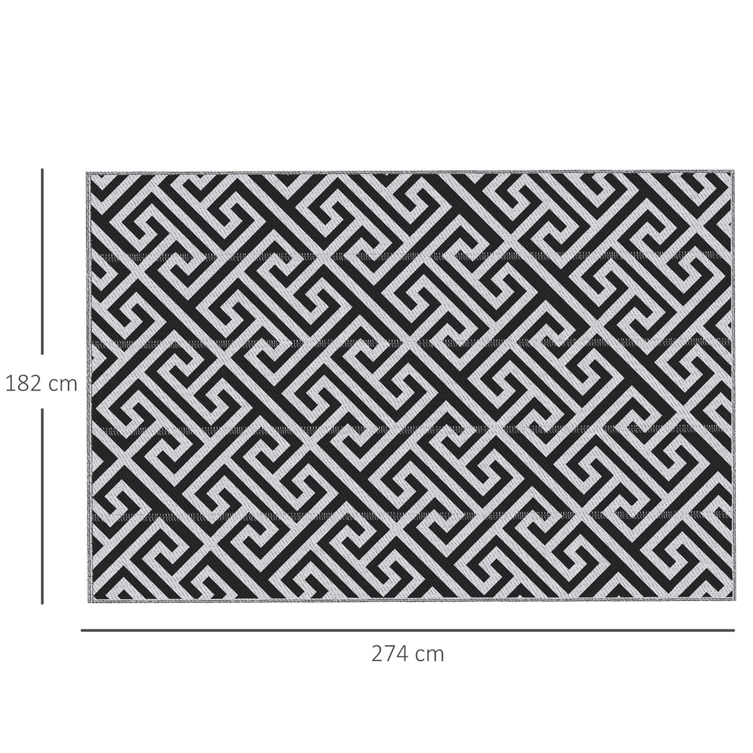 MCL 182 x 274 cm(6x9ft) Outdoor Rug Reversible Mat Plastic Straw Rug Portable RV Camping Mat for Garden Deck Picnic Indoor, Black & White