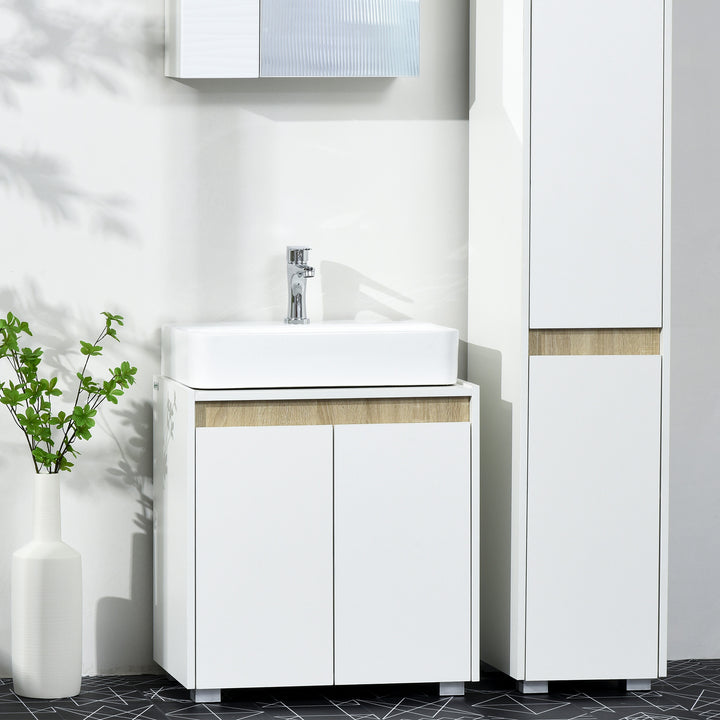 Kleankin Floor Standing Sink Cabinet, Modern Bathroom Storage Cupboard, Freestanding with Double Doors, White | Aosom UK