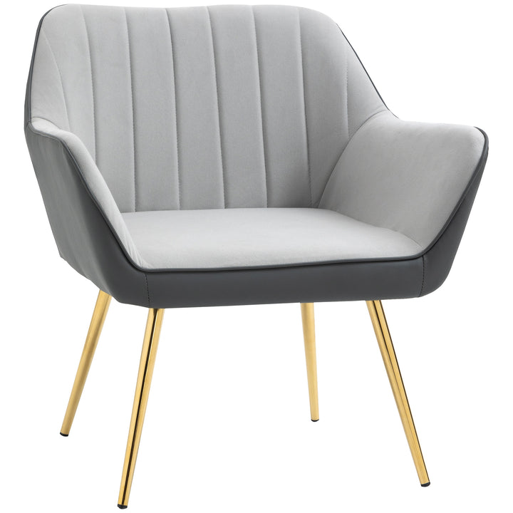 HOMCOM Velvet Accent Chair: Luxurious Armchair with Golden Legs for Lounge & Bedroom, Light Grey | Aosom UK