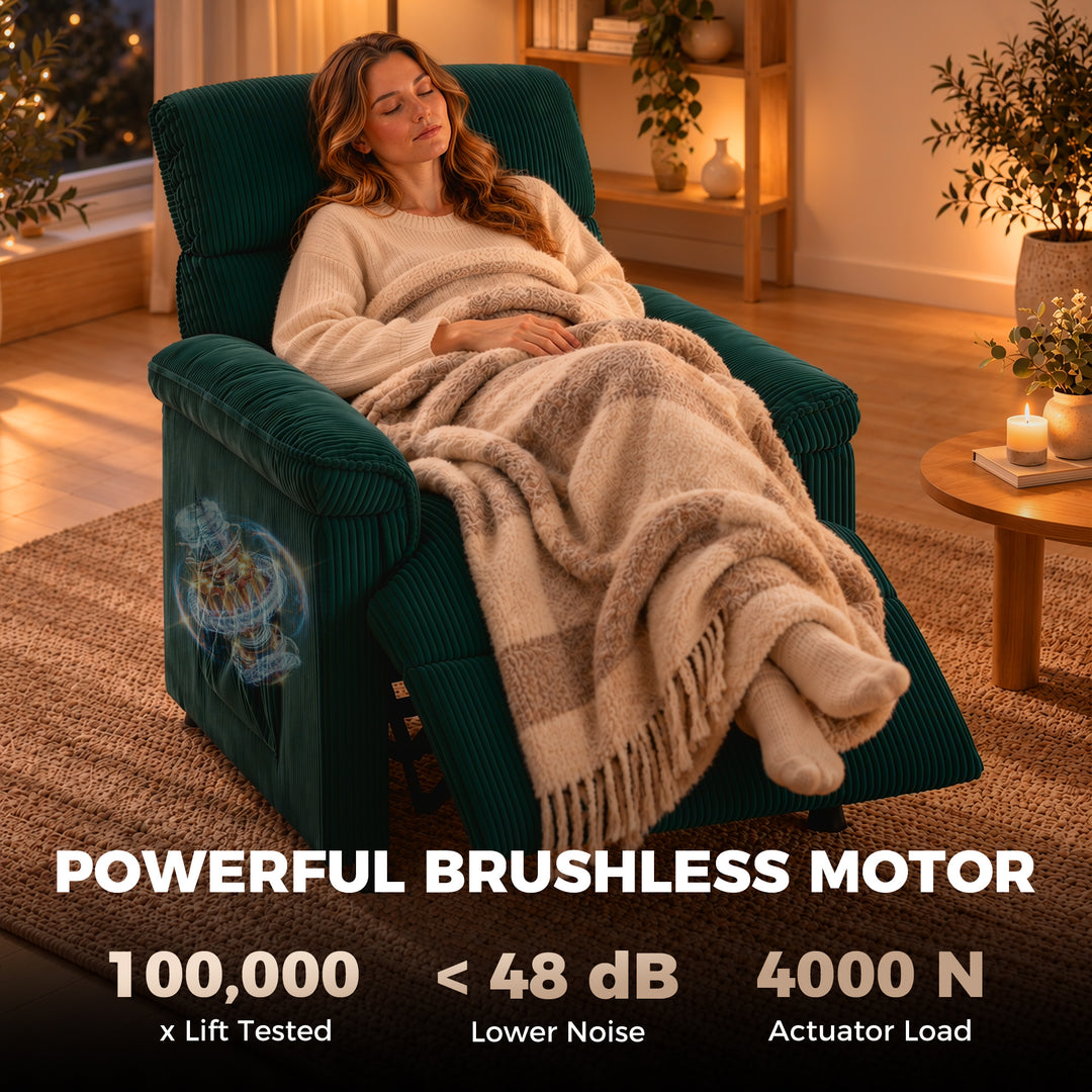 Corduroy Electric Recliner Armchair with Massage and Heat - Green - view 6