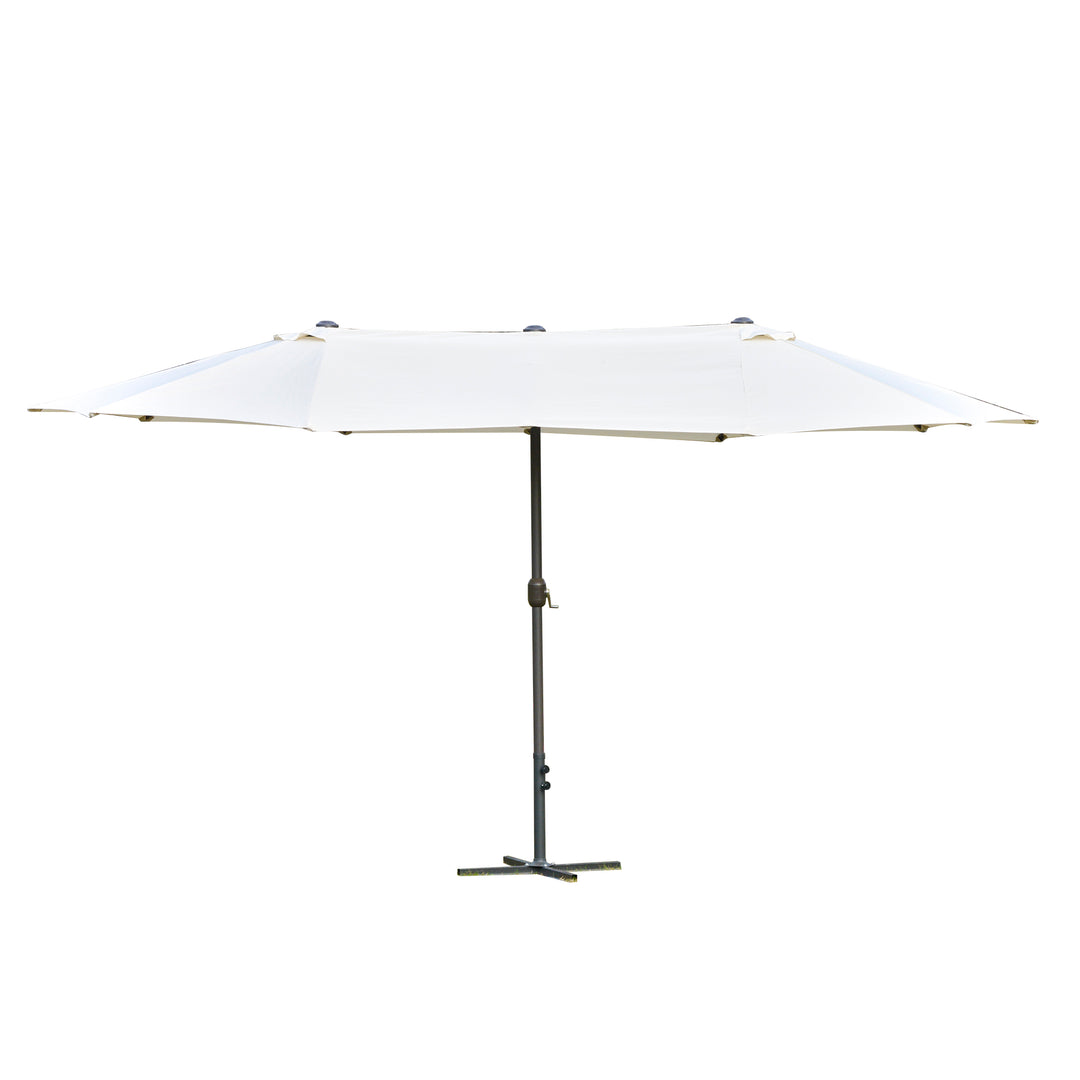 4.6M Sun Umbrella Canopy Double-sided Crank Sun Shade w/ Cross Base Off White