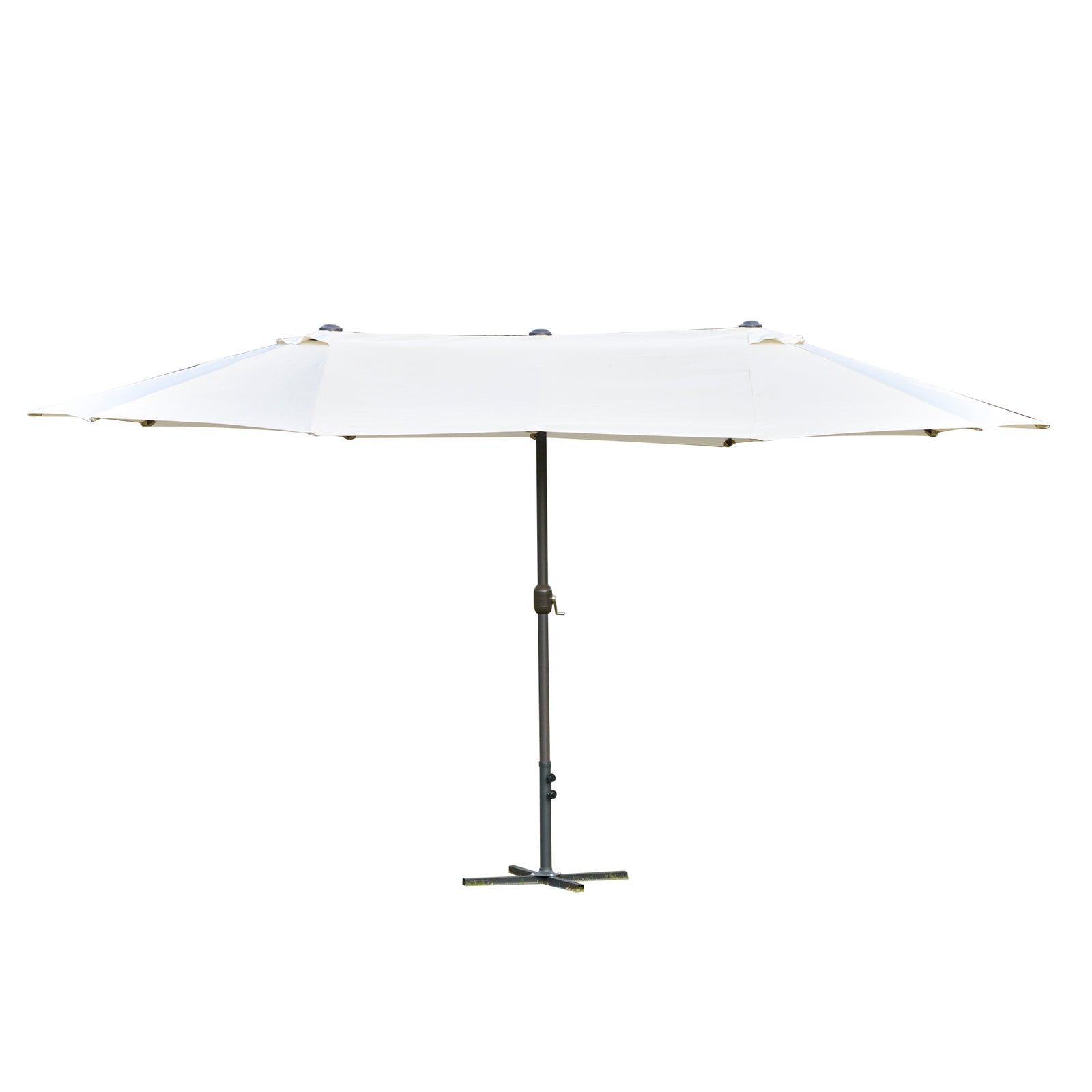 4.6M Sun Umbrella Canopy Double-sided Crank Sun Shade w/ Cross Base Off White