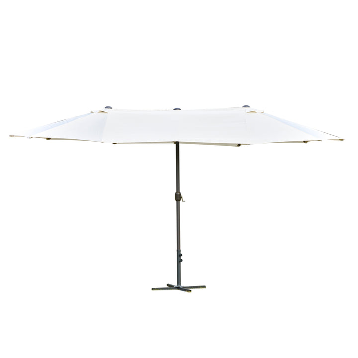 4.6M Sun Umbrella Canopy Double-sided Crank Sun Shade w/ Cross Base Off White