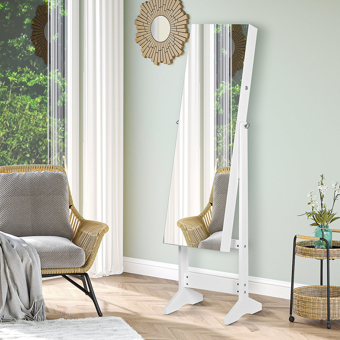 MCL Jewelry Cabinet Standing Mirror Full Length Makeup Lockable Armoire Storage Organizer White