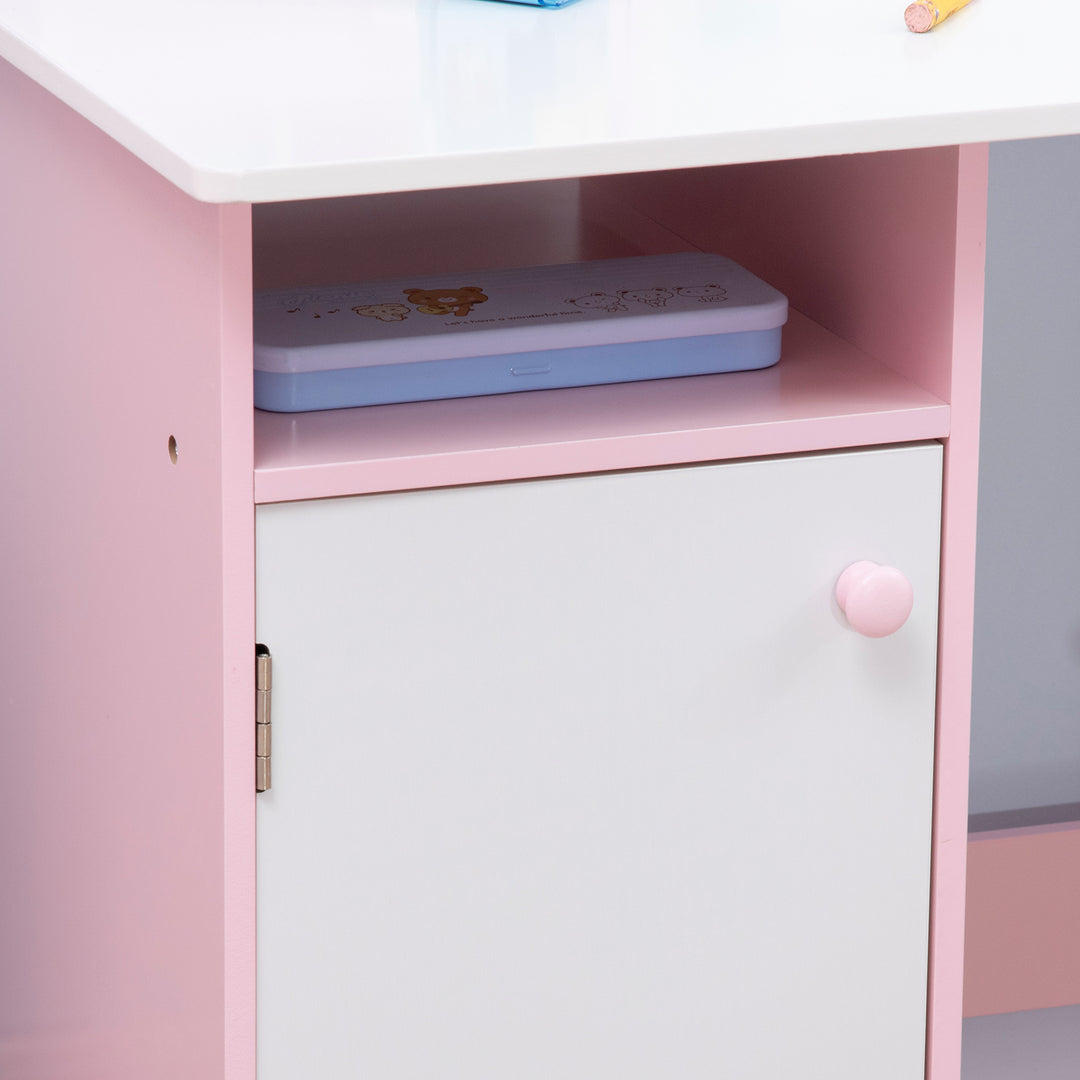 Kids Desk And Chair Set 2 PCs Childrens Table And Chair Set Multi Use Toddler Furniture with Whiteboard, Storage - Pink