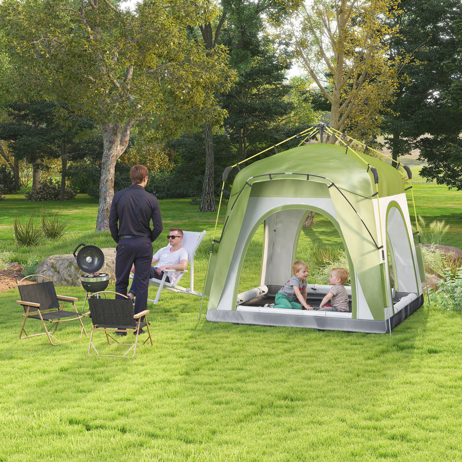 Instant Pop Up Camping Tent, 4 Man Dome Tent with 4 Doors, Sewn-in Groundsheet, Carry Bag and Top Hook for Fishing Hiking Festival, Green