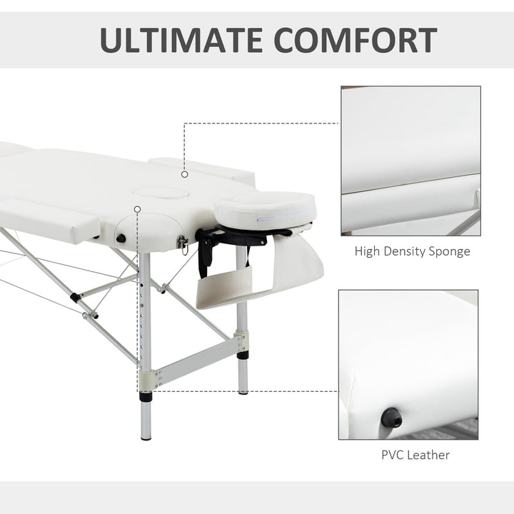 HOMCOM Folding PVC Leather Massage Table Aluminium Frame w/ Headrest Armrests Padding Handle Carry Bag Adjustable Height 3