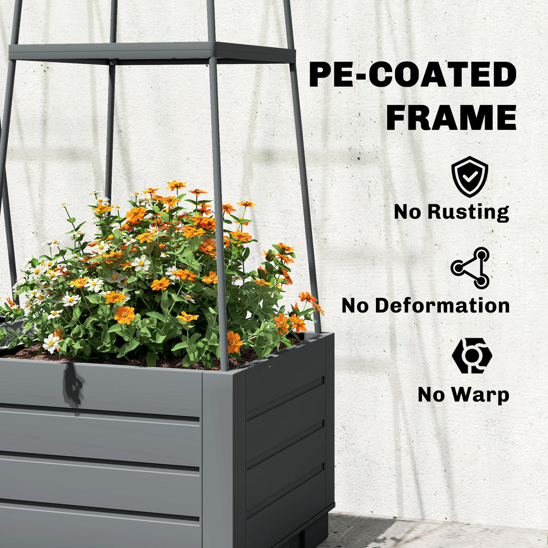 2 Pack Raised Garden Bed with Trellis, Plastic Outdoor Planter Box wit