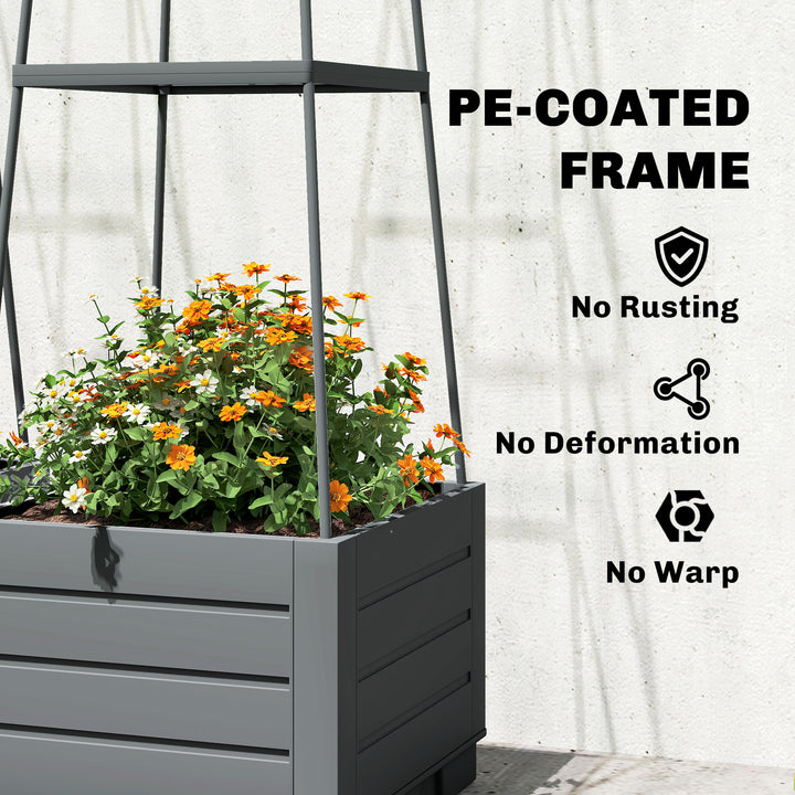 2 Pack Raised Garden Bed with Trellis, Plastic Outdoor Planter Box wit