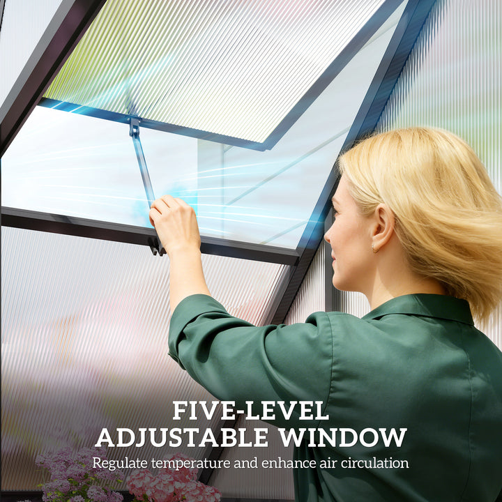 Polycarbonate Greenhouse with Swing Door and Adjustable Window, Walk-in Greenhouse, 5.5 x 6.5ft