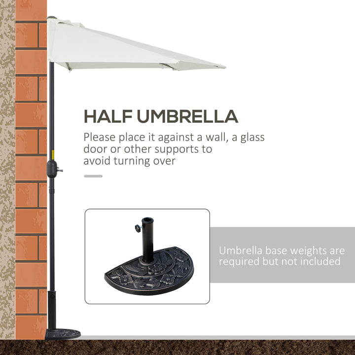 2.7m Garden Half Parasol, Outdoor Balcony Umbrella with 5 Steel Ribs, Patio Sun Shade, Cream White