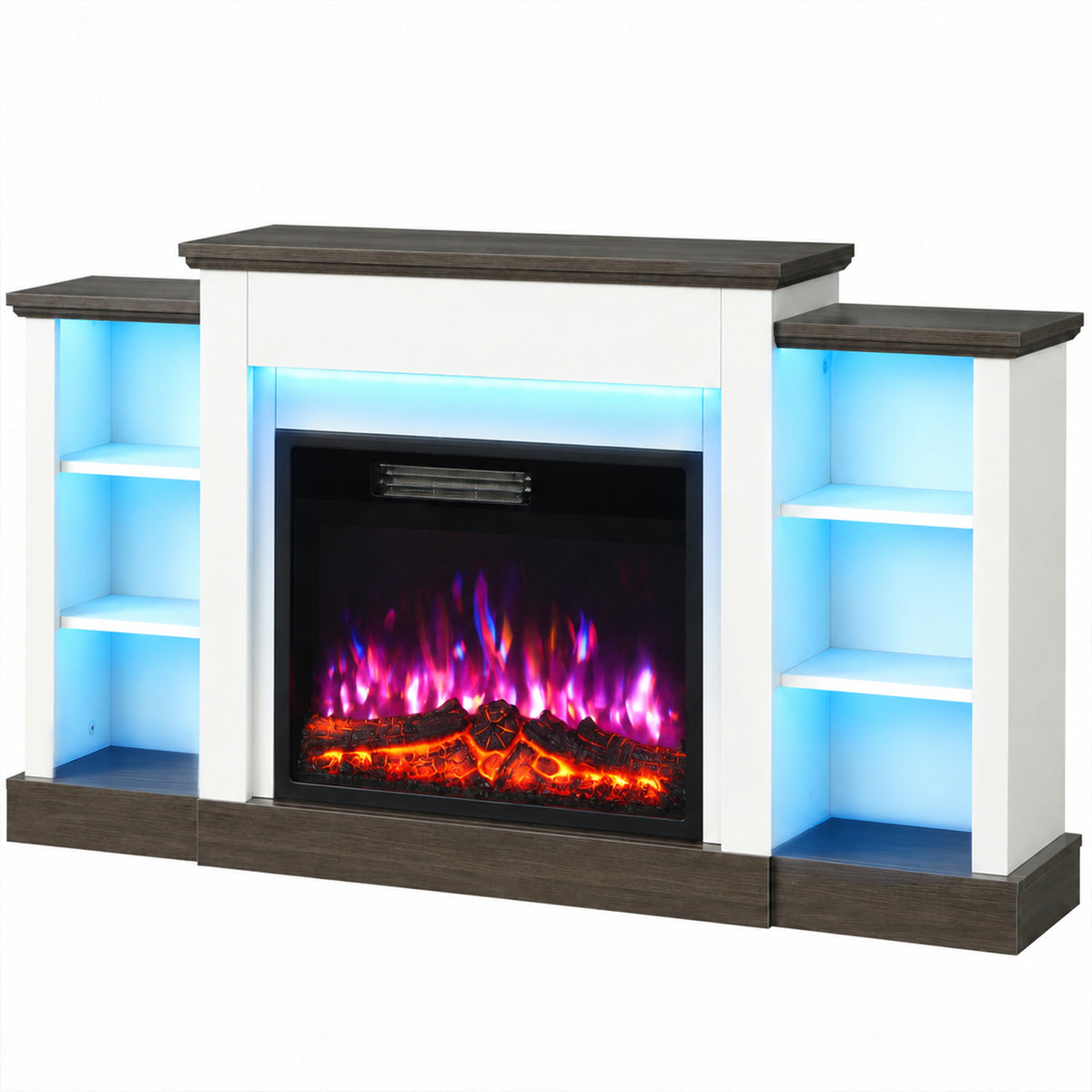 Electric Fireplace TV Stand 138cm, LED Strips, Adjustable Flame