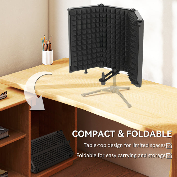 Studio Microphone Isolation Shield, Foldable Adjustable Recording Studio Equipment, 3-Panel High Density Absorbent Foam Shield with 3/8" Threaded Mount