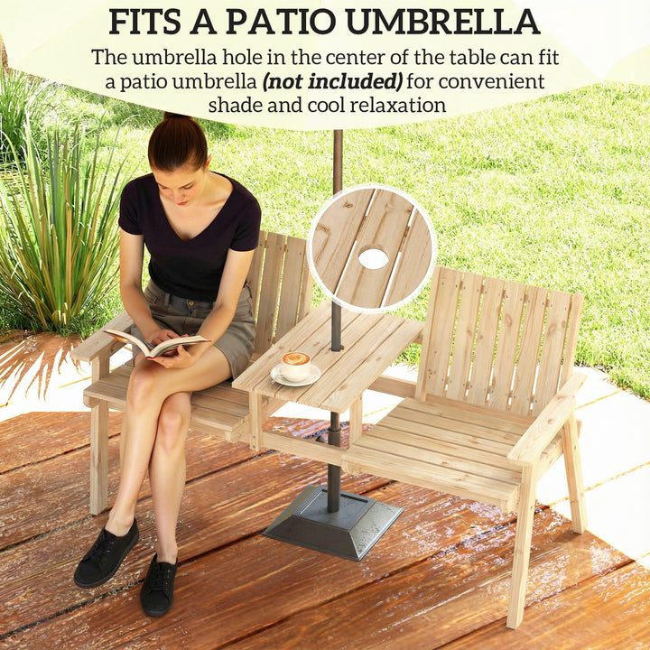 2-Seater Garden Loveseat with Table and Parasol Hole for Porch, Patio,