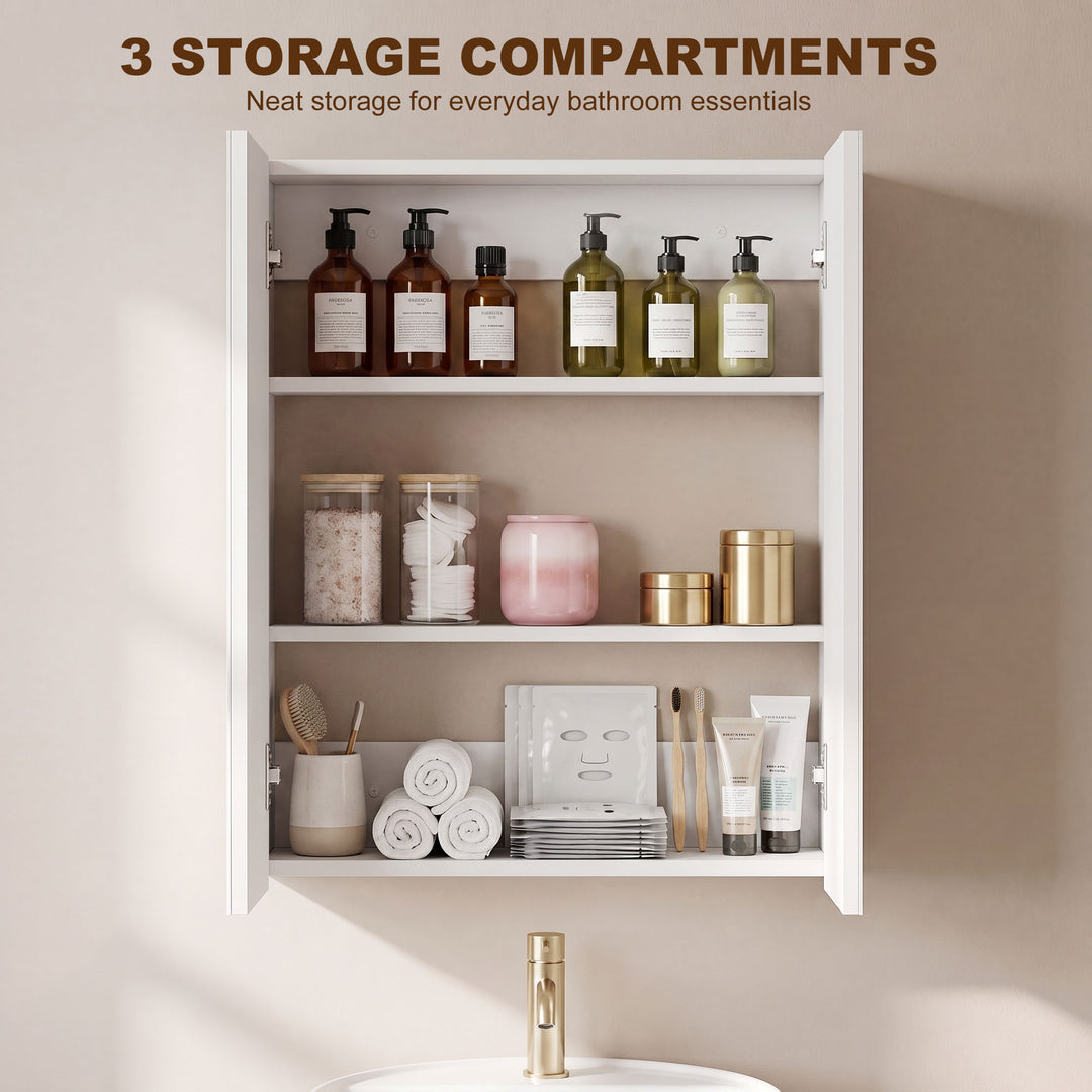 Wall Mounted Bathroom Mirror Storage Cabinet w/ Door Adjustable Shelf,