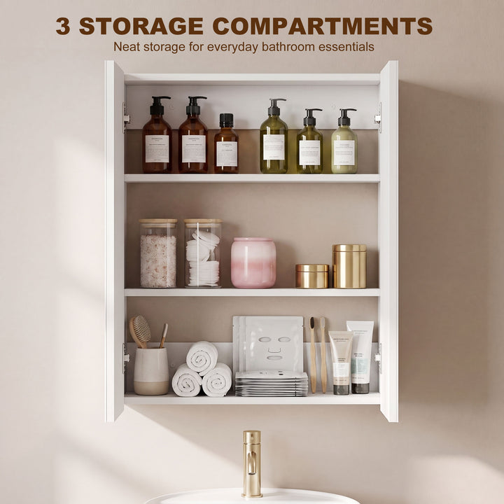 Wall Mounted Bathroom Mirror Storage Cabinet w/ Door Adjustable Shelf,