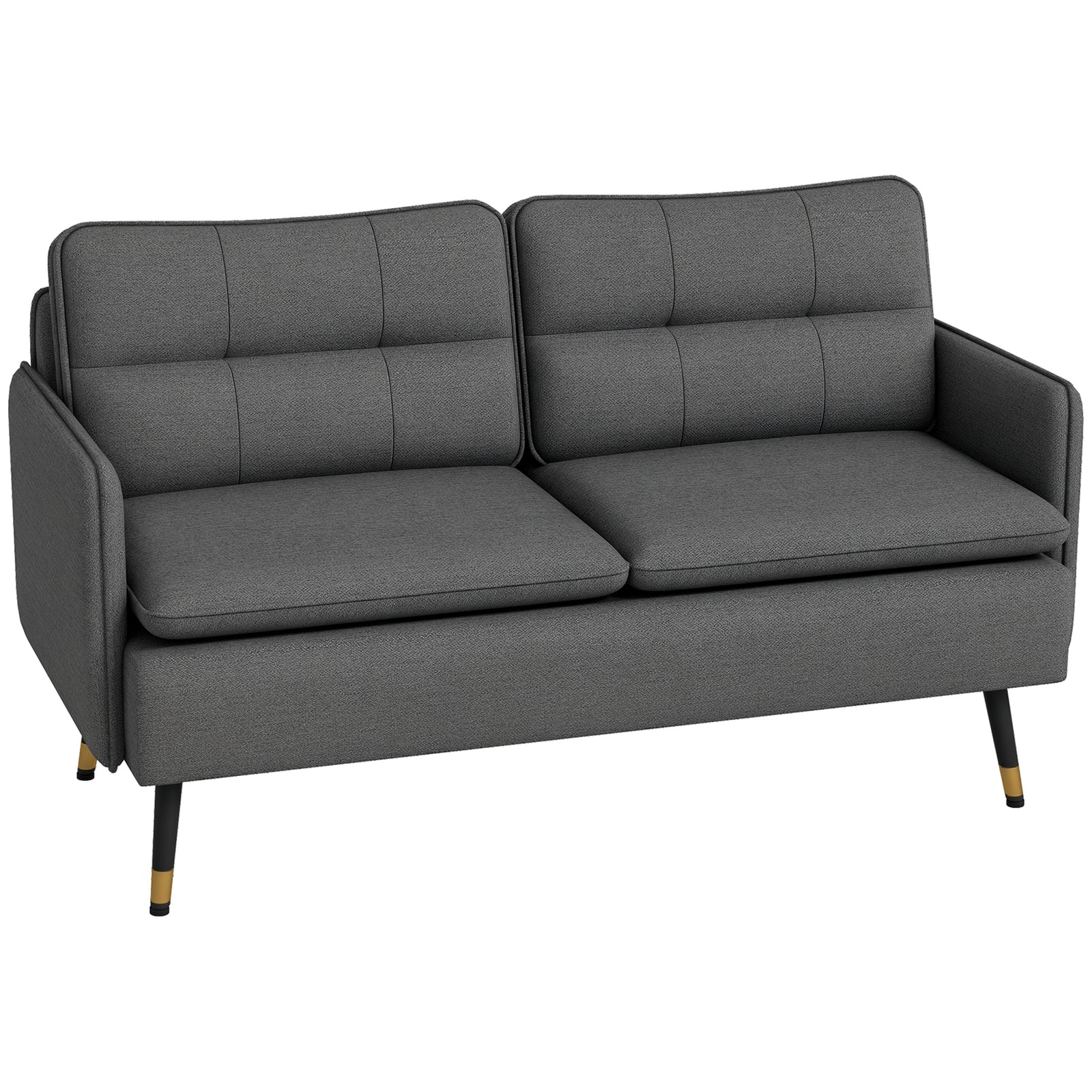 Modern Two Seater Sofa, Button Tufted Loveseat with Cushions and Steel Legs for Living Room, Guest Room, Dark Grey