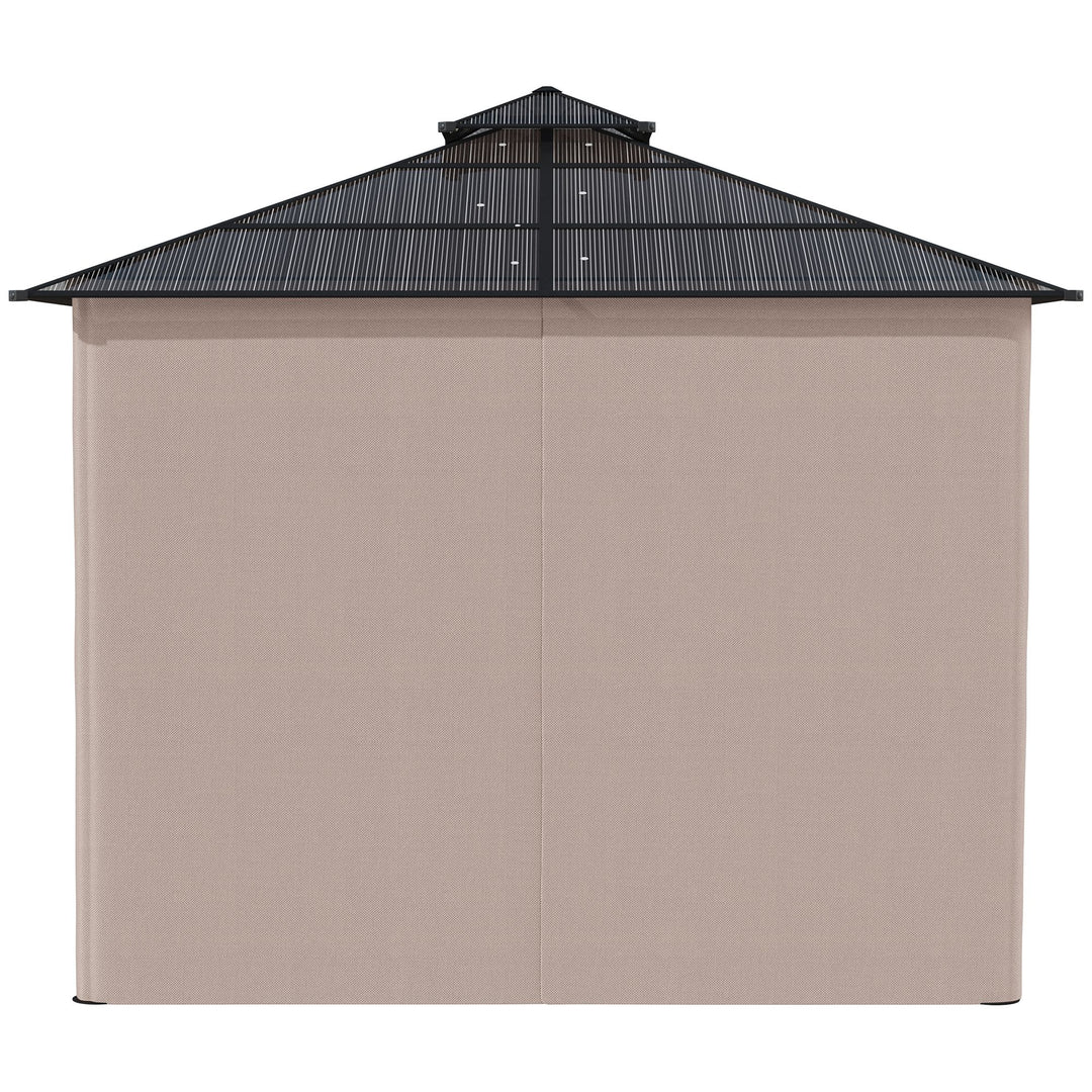 3 x 3 (m) Outdoor Polycarbonate Gazebo, Double Roof Hard Top Gazebo with Galvanised Steel Frame, Nettings & Curtains for Garden, Lawn, Patio and Deck, Khaki