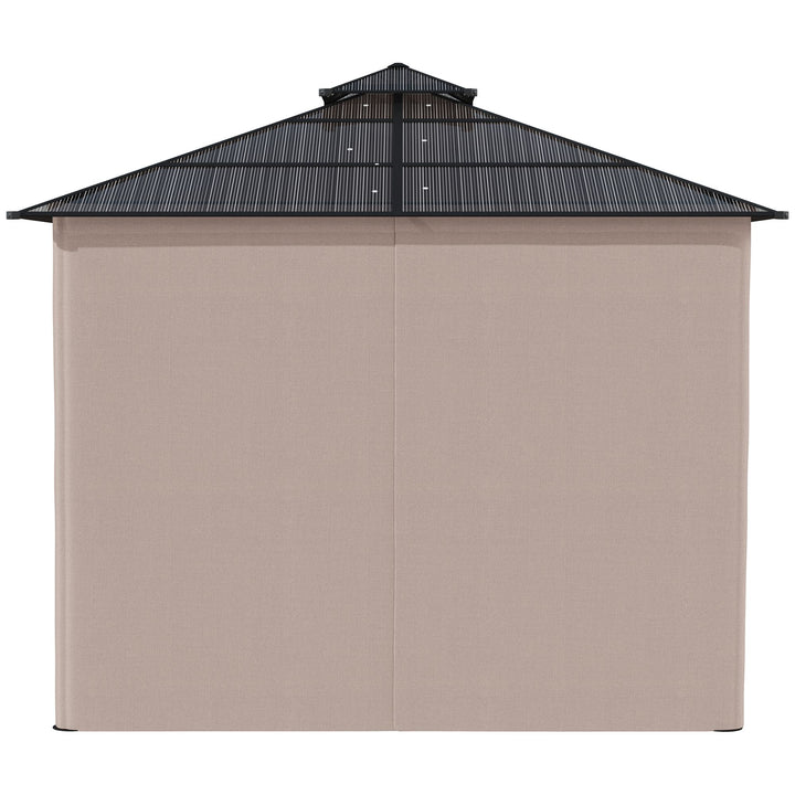 3 x 3 (m) Outdoor Polycarbonate Gazebo, Double Roof Hard Top Gazebo with Galvanised Steel Frame, Nettings & Curtains for Garden, Lawn, Patio and Deck, Khaki