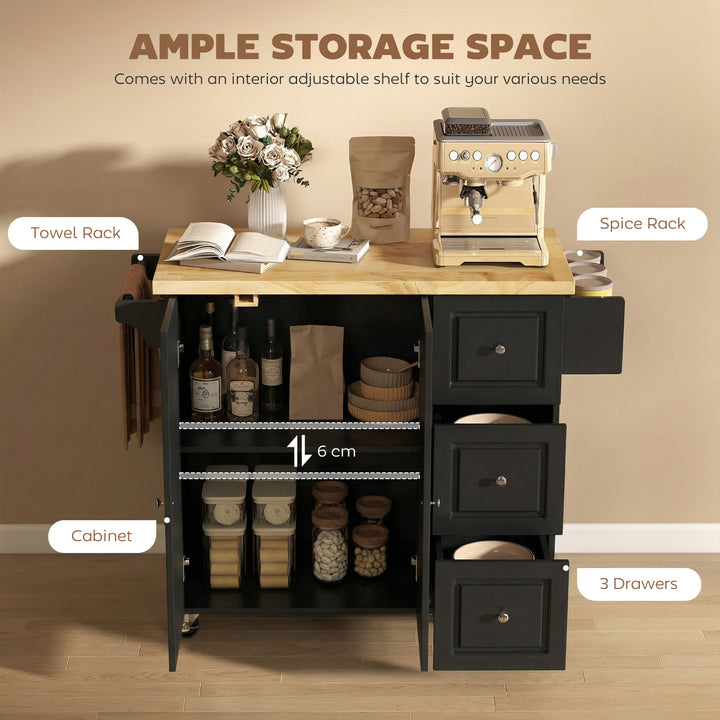 Kitchen Island on Wheels, Rolling Kitchen Storage Trolley with Drop Le