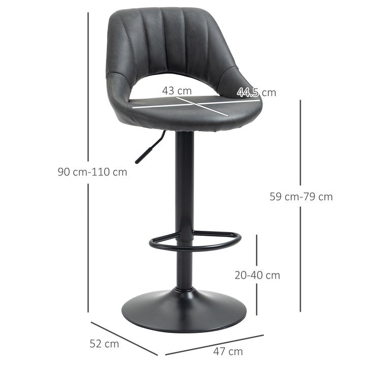 Bar Stools Set of 2, Swivel Counter Height Barstools with Back, Adjustable PU Leather Bar Chairs, Modern Armless Kitchen Island Stool, Dark Grey