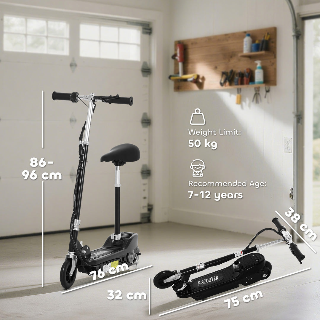 MCL Powered E-Scooter Ride-On, with Brakes, Adjustable Seat, Adjustable Handlebars, Black