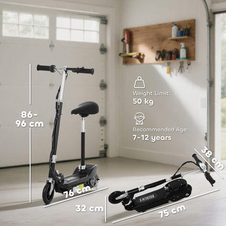 MCL Powered E-Scooter Ride-On, with Brakes, Adjustable Seat, Adjustable Handlebars, Black