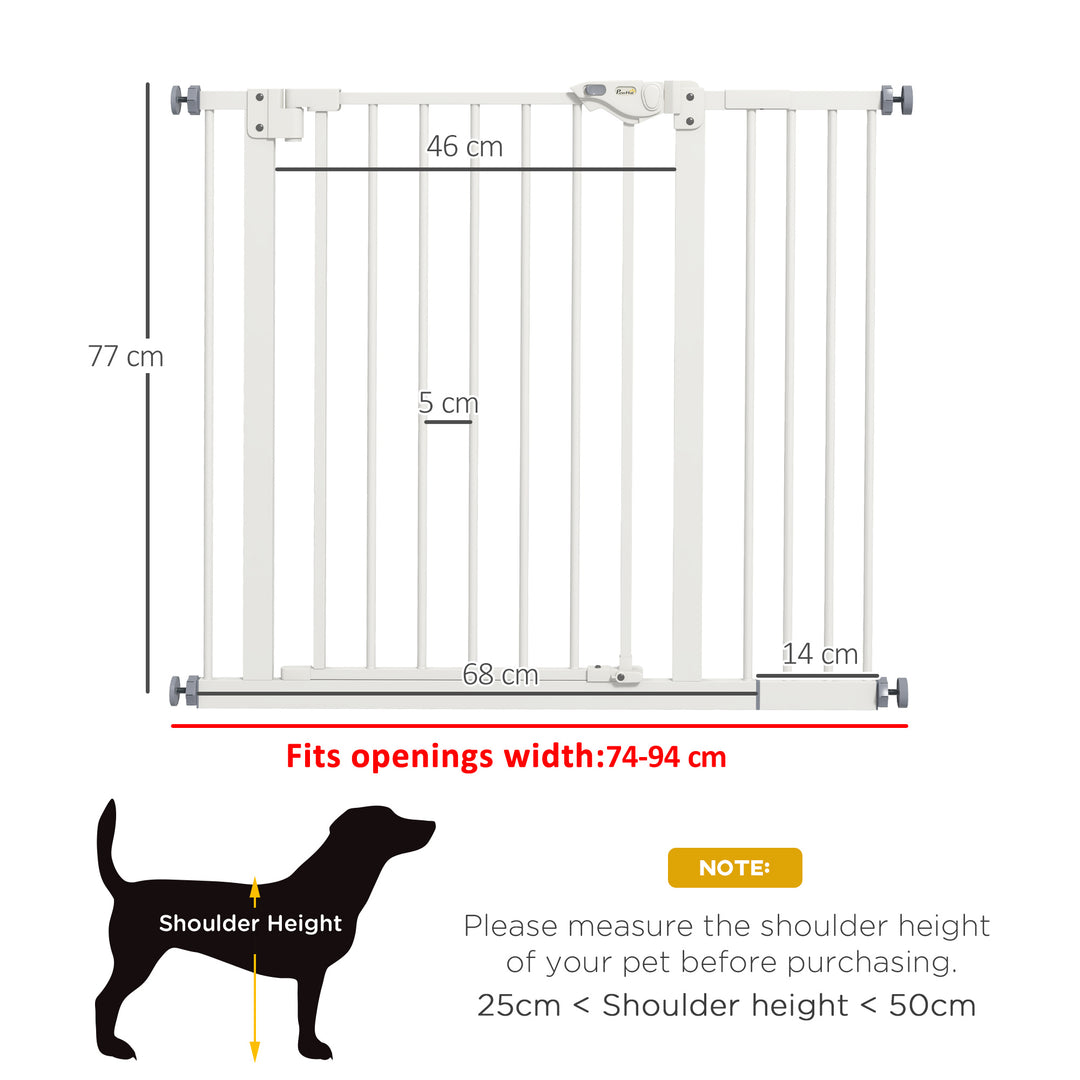 PawHut Flexible Pet Gate: Adjustable Metal Barrier for Dogs, 74-94cm Width, Secure Fit, White | Aosom UK