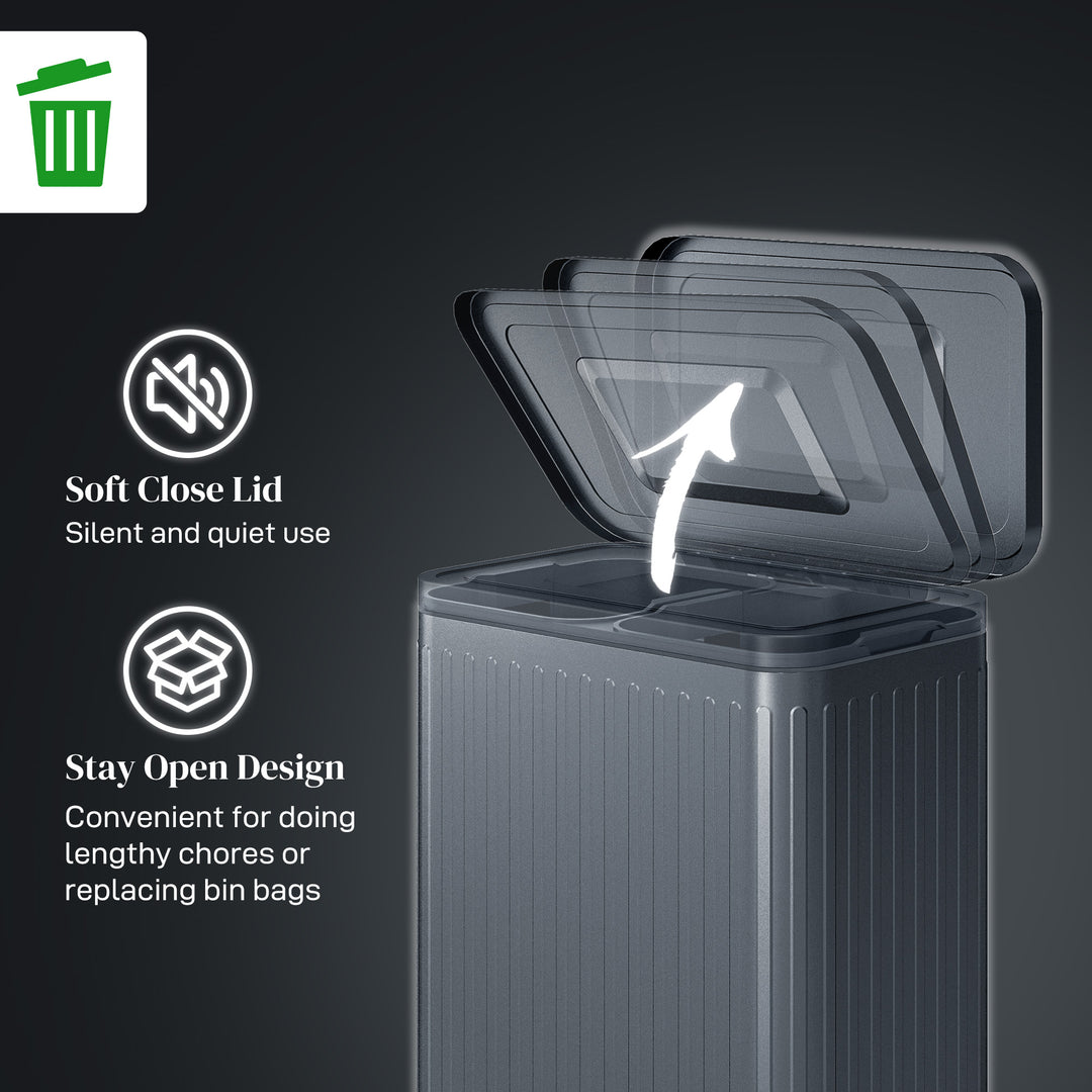 HOMCOM Dual Kitchen Bin, 2 x 20L Double Bin for Recycling and Waste, Fingerprint-proof Pedal Bin with Soft-Close Lid, Removable Inner Buckets, Black