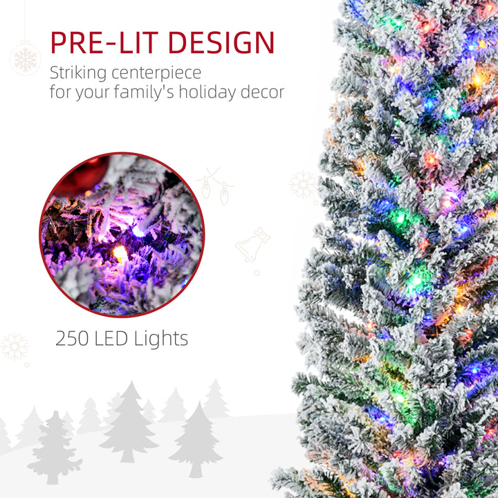 HOMCOM 7.5' Artificial Prelit Christmas Trees Holiday Décor with Warm White LED Lights, Flocked Tips, Berry, Pine Cone | Aosom UK