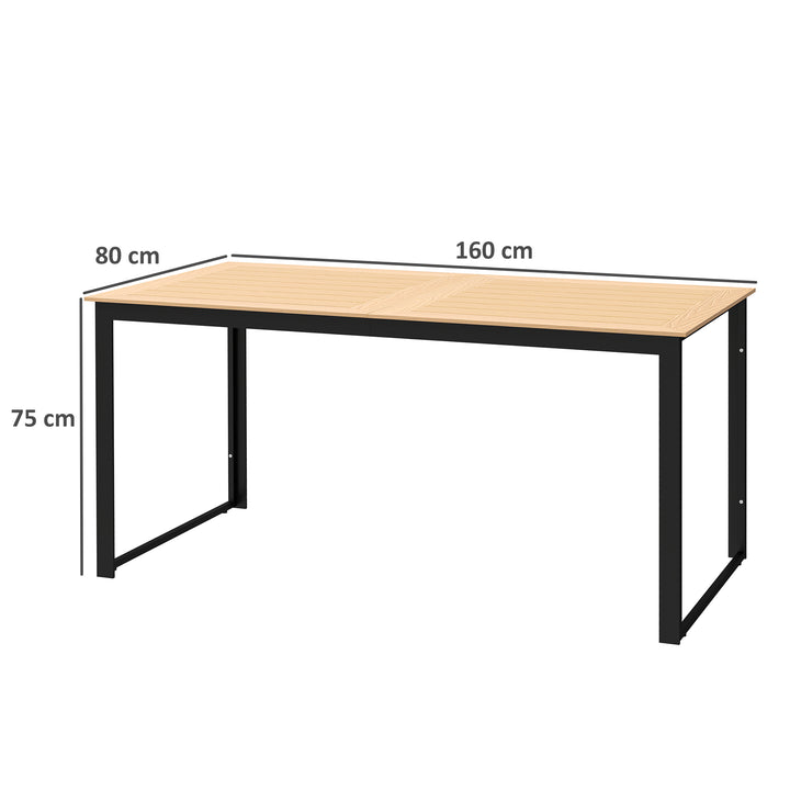 Garden Table for 6 People, 160 x 80 x 75 cm Rectangle Outdoor Dining Table with Slatted Top, Metal Frame, for Balcony, Deck, Teak