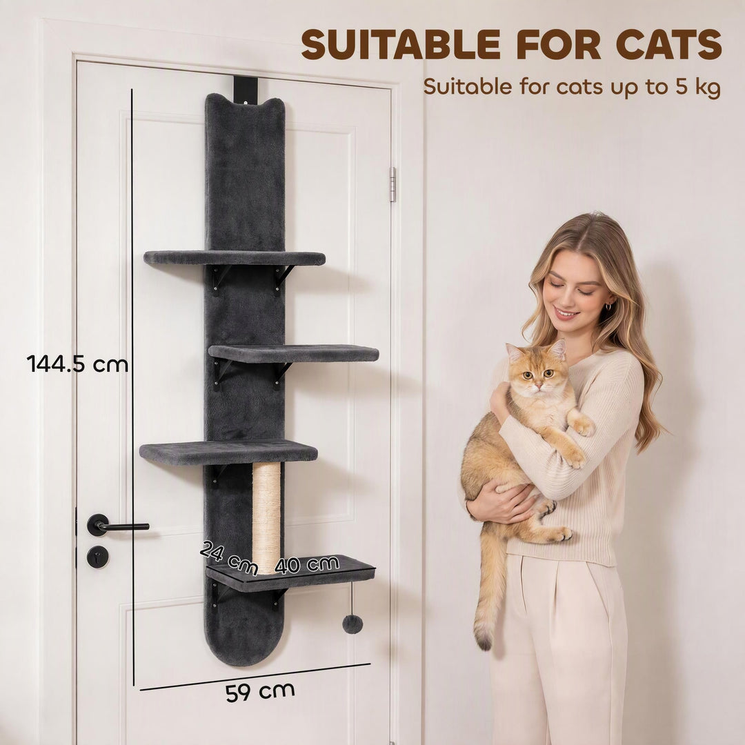 Door Hanging Cat Shelf, 4-Level Over Door Cat Climber with Platforms - view 3