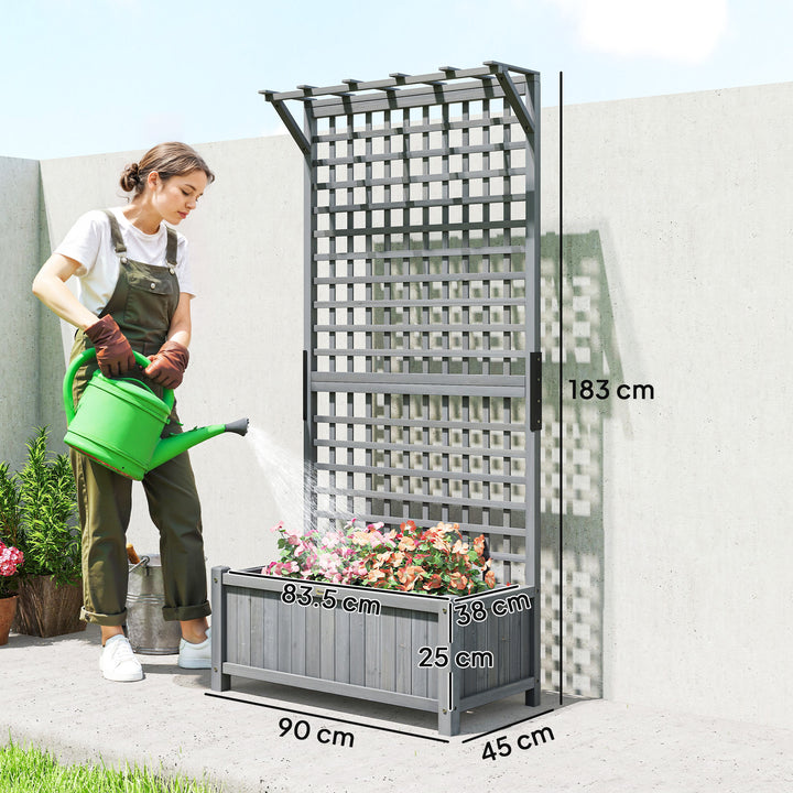 Raised Bed with Drainage Holes, Wood Planter with Trellis for Climbing