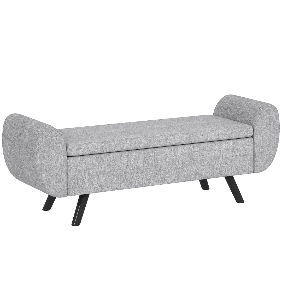 Storage Ottoman with Armrest, Upholstered Linen Storage Bench, Window Seat with Rubberwood Legs, Footstool for Bedroom Living Room, Hallway, Dark Grey