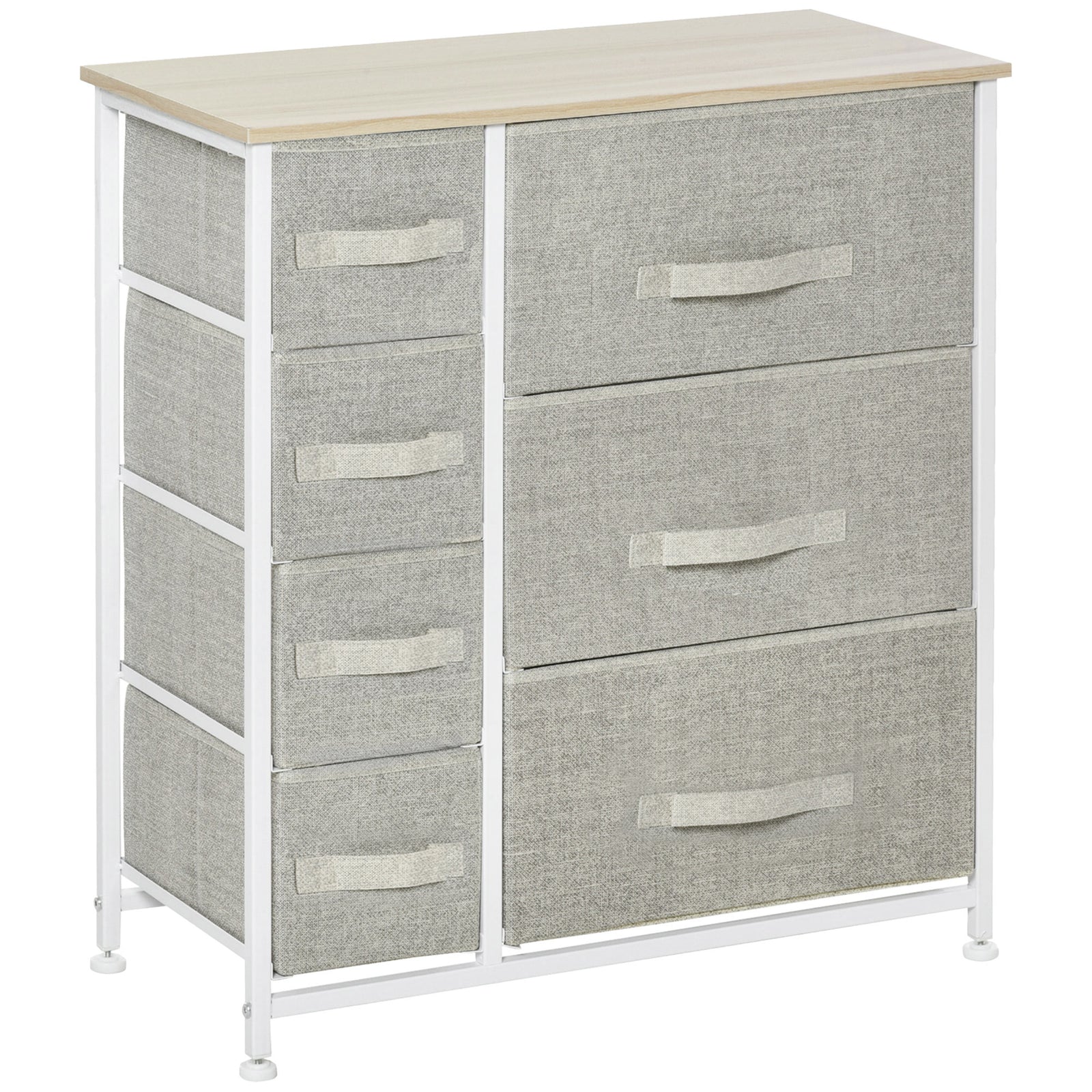 Chest of Drawers with 7 Drawers, Fabric Drawers with Large Storage Space, Drawers Dresser with Metal Frame, Adjustable Feet for Bedroom Living Room, Light Grey