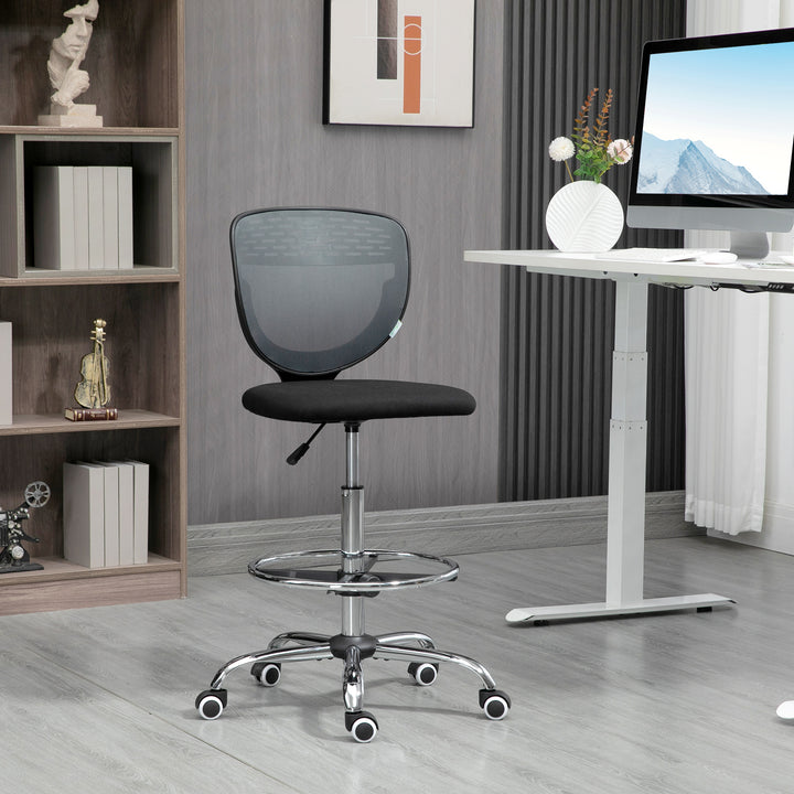 Drafting Chair, Swivel Office Draughtsman Chair, Mesh Standing Desk Chair with Adjustable Foot Ring, Armless, Grey