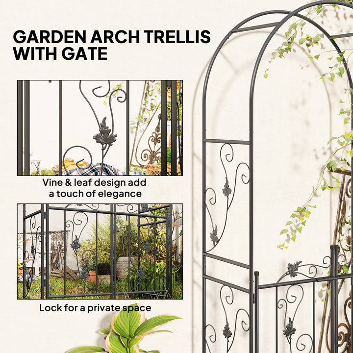 2.17m Steel Garden Arch with Gate, Wedding Arch for Outdoor, Garden, 1