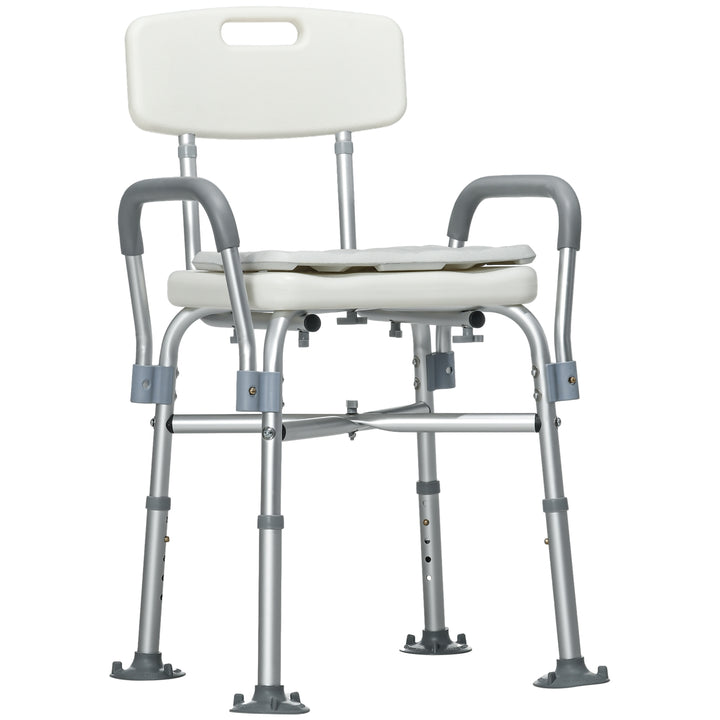 HOMCOM Shower Stool: Adjustable Aluminium Bath Chair with Backrest, Armrests, Detachable Padded Seat, Non-Slip, Whitewater