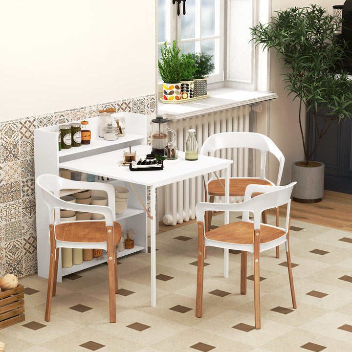 Kitchen Table, Folding Dining Table, with 4-Tier Shelves, Modern Drop-