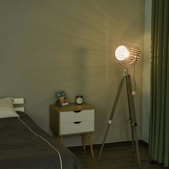 HOMCOM Floor Lamps for Living Room Unique Wood Frame Adjustable Shade Height Unique Vintage Spotlight Metal Home Office Furniture Lighting