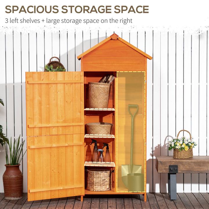 Wooden Outdoor Storage Shed, Compact Utility Outdoor Tool Shed with Lockable Double Doors and Shelves, Orange