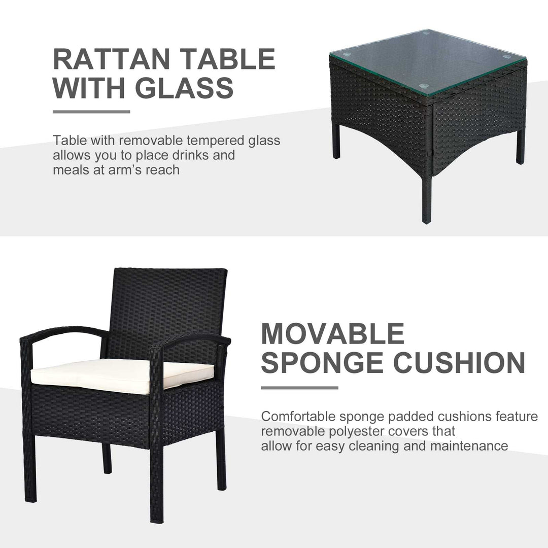 2 Seater Rattan Bistro Set, Steel-Black