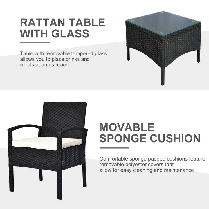2 Seater Rattan Bistro Set, Steel-Black